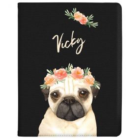 Pug with Flowers tablet case available for all major manufacturers including Apple, Samsung & Sony