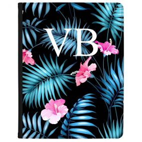 Electric Blue Leaves with Pink Flowers tablet case available for all major manufacturers including Apple, Samsung & Sony