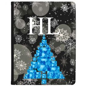 Blue Parcel Christmas Tree on a Snowflakes Background tablet case available for all major manufacturers including Apple, Samsung & Sony