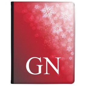 Deep Red Background with Beautiful White Snowflakes in the corner tablet case available for all major manufacturers including Apple, Samsung & Sony