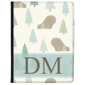 Polar Bear wearing Jumper and Christmas Trees on Cream Background with Past tablet case available for all major manufacturers including Apple, Samsung & Sony