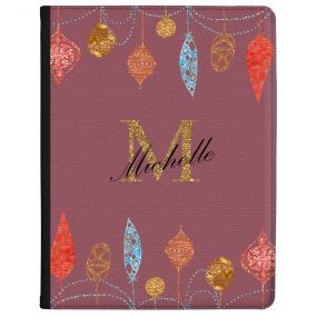 Christmas Baubles on Burgundy Background tablet case available for all major manufacturers including Apple, Samsung & Sony