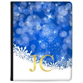 Sparkling Christmas Tree Silhouette with White and Blue Design tablet case available for all major manufacturers including Apple, Samsung & Sony