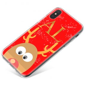 Peeking Rudolph on a Red Background phone case available for all major manufacturers including Apple, Samsung & Sony