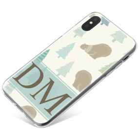 Polar Bear wearing Jumper and Christmas Trees on Cream Background with Past phone case available for all major manufacturers including Apple, Samsung & Sony