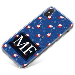 Cute Santa Pattern with Snowflakes on a Blue Background  phone case available for all major manufacturers including Apple, Samsung & Sony