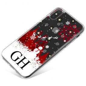 White & Red Winter Scenery with Santa and Snowman phone case available for all major manufacturers including Apple, Samsung & Sony