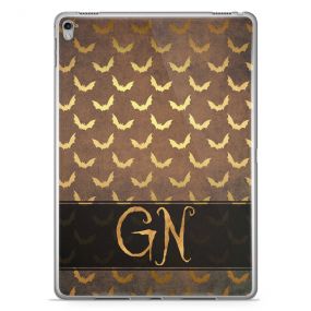 Repeating Gold Bats on a Brown Leather effect background with Gold Text tablet case available for all major manufacturers including Apple, Samsung & Sony