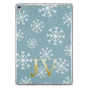 White Snowflakes on A Cool Blue Background with Gold Text tablet case available for all major manufacturers including Apple, Samsung & Sony