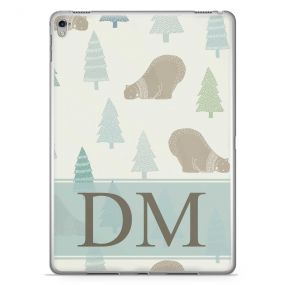 Polar Bear wearing Jumper and Christmas Trees on Cream Background with Past tablet case available for all major manufacturers including Apple, Samsung & Sony