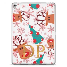 Rudolph and Christmas Tree Pattern with Red Snowflakes on a White Backgroun tablet case available for all major manufacturers including Apple, Samsung & Sony