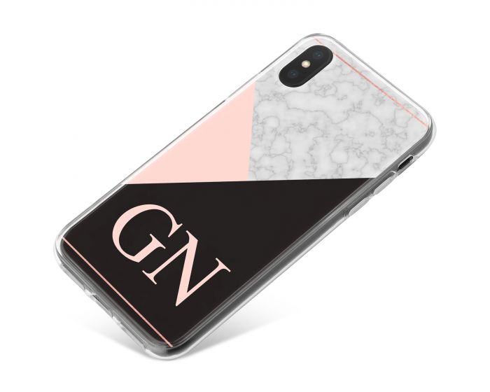 White Marble with Pink & Black Triangles phone case available for all major manufacturers including Apple, Samsung & Sony