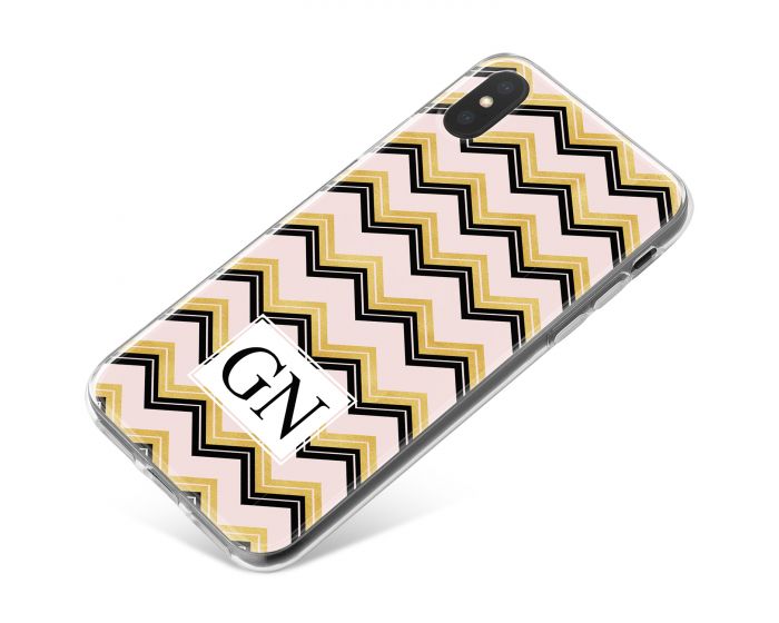 Gold & Black Zigzag pattern on pink Marble phone case available for all major manufacturers including Apple, Samsung & Sony