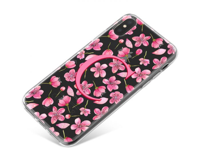 Flurry of Pink Flowers around an Initial phone case available for all major manufacturers including Apple, Samsung & Sony