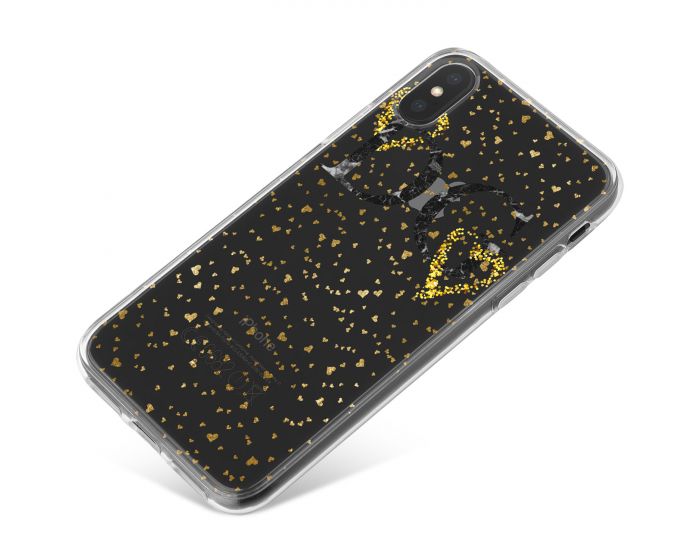 Transparent with Gold Love Hearts phone case available for all major manufacturers including Apple, Samsung & Sony