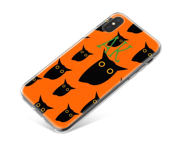 Black Owls on a Bright Orange Background with Green writing phone case available for all major manufacturers including Apple, Samsung & Sony
