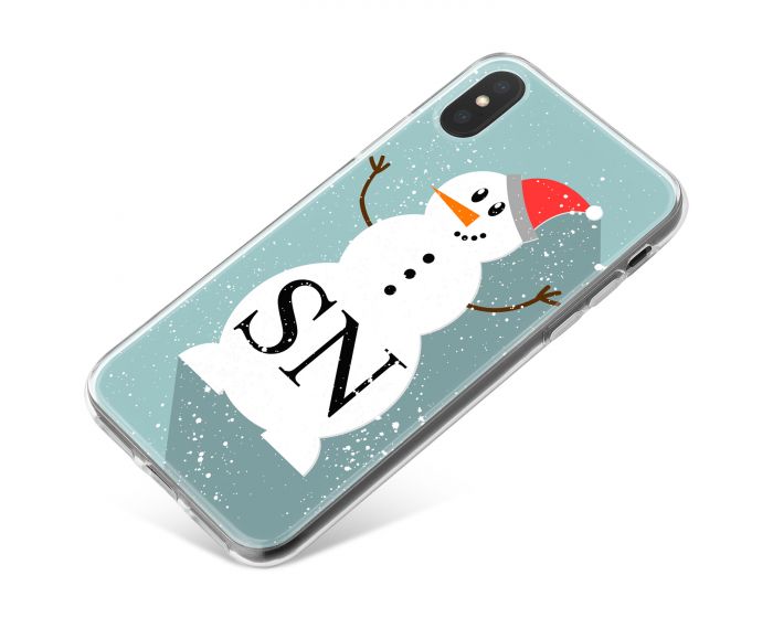 Beautiful Snowman with Santa Hat on a blue background phone case available for all major manufacturers including Apple, Samsung & Sony