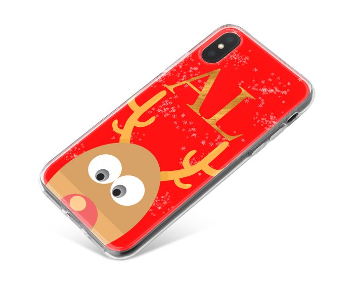 Peeking Rudolph on a Red Background phone case available for all major manufacturers including Apple, Samsung & Sony