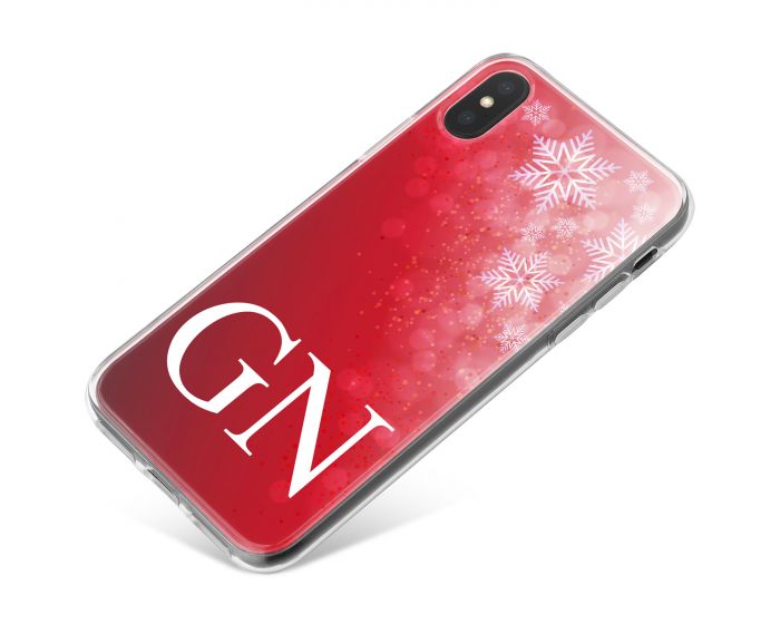 Deep Red Background with Beautiful White Snowflakes in the corner phone case available for all major manufacturers including Apple, Samsung & Sony