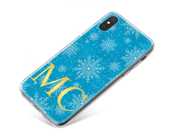 Ice Blue Background with Crystal Snowflakes and Gold Text phone case available for all major manufacturers including Apple, Samsung & Sony