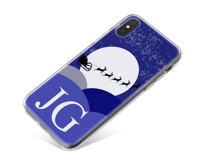 Santa Sleigh Silhouette at Christmas Night with White Initials phone case available for all major manufacturers including Apple, Samsung & Sony