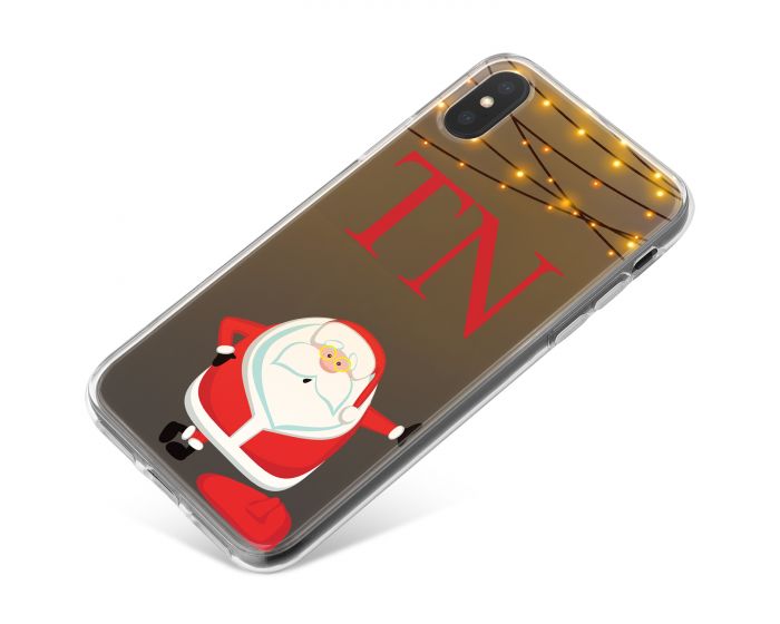 Funny Santa Claus Waiting and Fairy Lights on Brown Background phone case available for all major manufacturers including Apple, Samsung & Sony