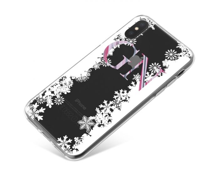 White Snowflake Borders and Pink Stripy Initials phone case available for all major manufacturers including Apple, Samsung & Sony