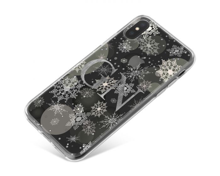 Transparent Silver Snowflakes and Baubles Pattern with Grey Initials phone case available for all major manufacturers including Apple, Samsung & Sony