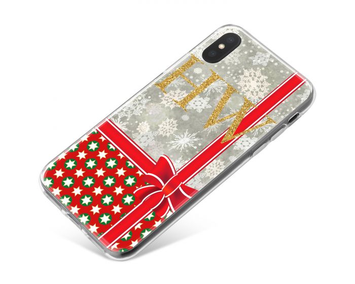 Grey Snowflakes Pattern With Red Christmas Wrapping phone case available for all major manufacturers including Apple, Samsung & Sony