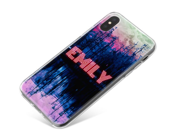 Glowing Neon Name Over A Lake phone case available for all major manufacturers including Apple, Samsung & Sony
