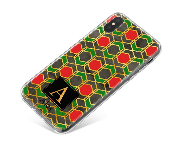 Red Gold And Green Harlequin Geometric Design phone case available for all major manufacturers including Apple, Samsung & Sony