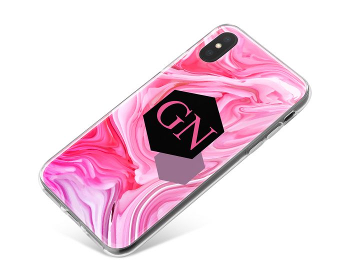 Pink And Purple Marbled Ink With Geometric Banner phone case available for all major manufacturers including Apple, Samsung & Sony